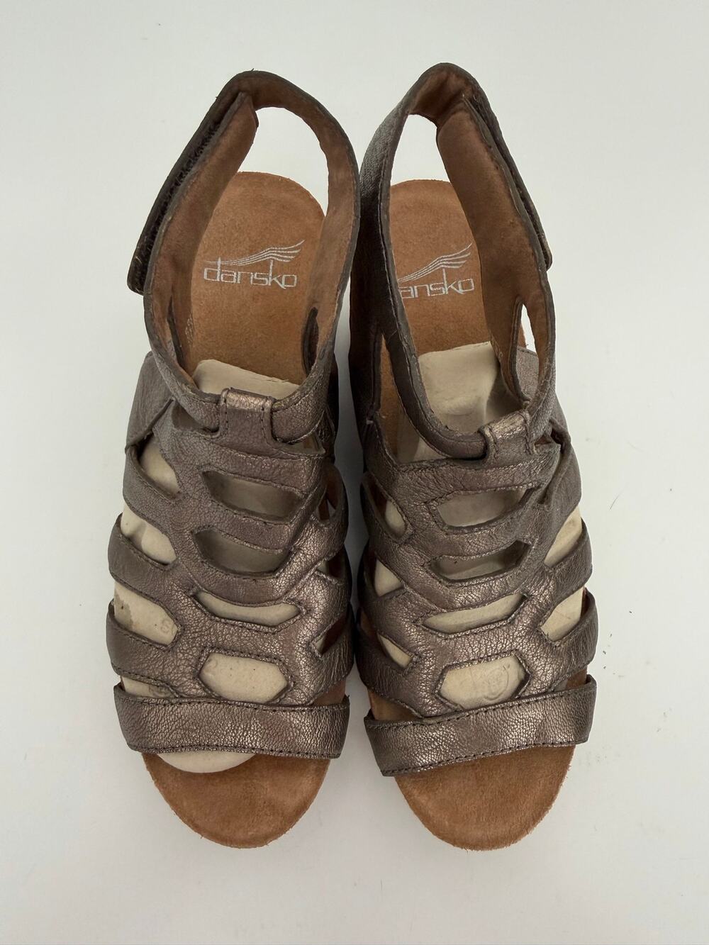 Dansko Women's Metallic Leather Strappy Wedge Sandals Size EU 36/US 5.5-6